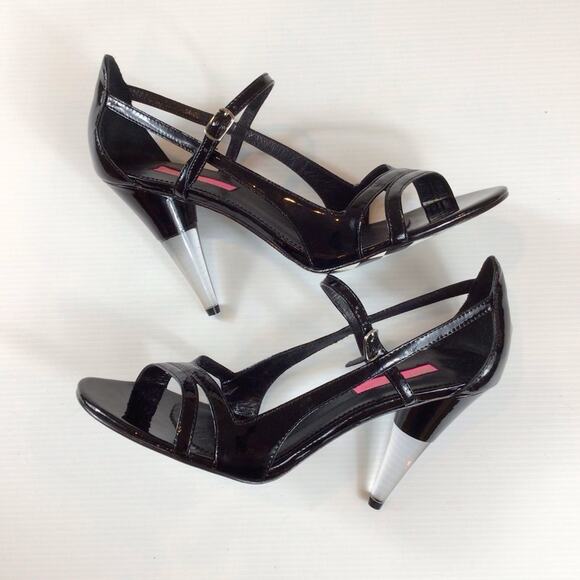 Betsey Johnson Fayruz Open Toe Black Patent Leather Lucite Heels Women's 9M - Picture 3 of 9